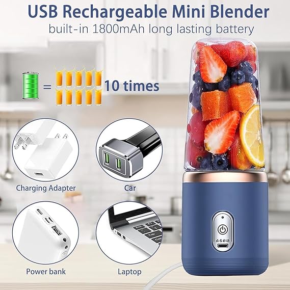 Portable USB Rechargeable Mini Blender – 6 Blade Smoothie & Juice Maker