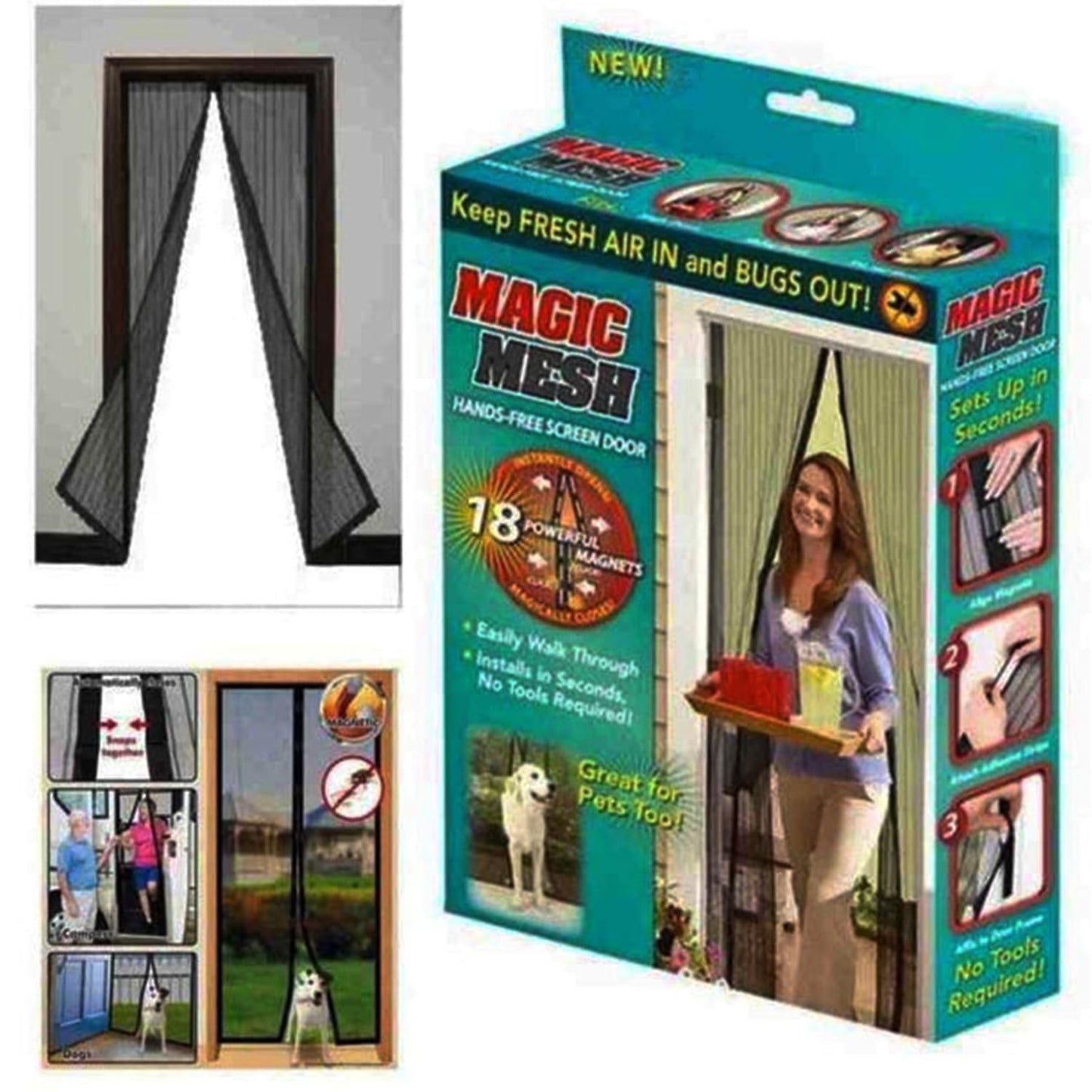 Magic Mesh Magnetic Mosquito Screen Door Net Curtain with Magnets Reinforced Polyester Mesh Curtain